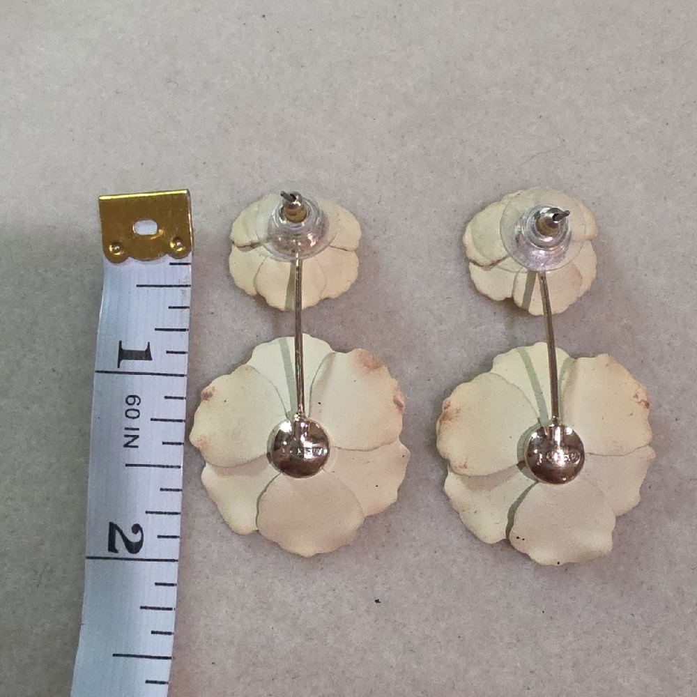 Gold Floral Drop Earrings - Double Flower Design - Picture 4 of 4
